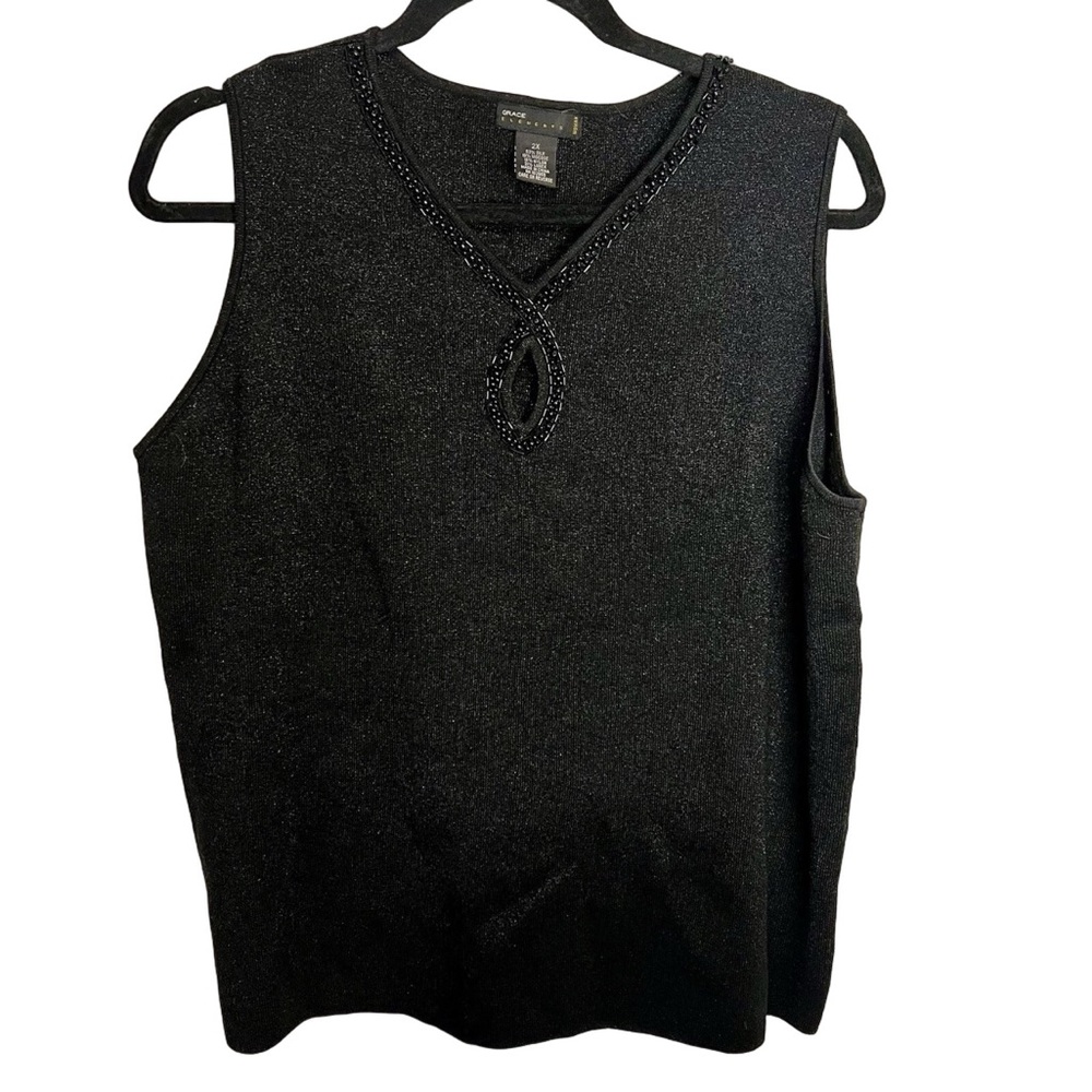 Y2K Grace Elements 2X Silk Blend Keyhole Bead Glitter Top Going Out Office Siren